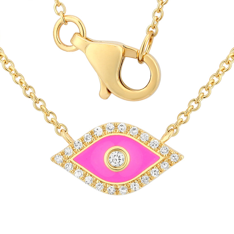 Collar de mal de ojo con diamantes y esmalte fucsia 
