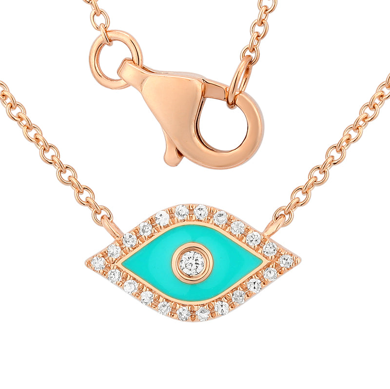 Collar de mal de ojo con diamantes y esmalte turquesa 