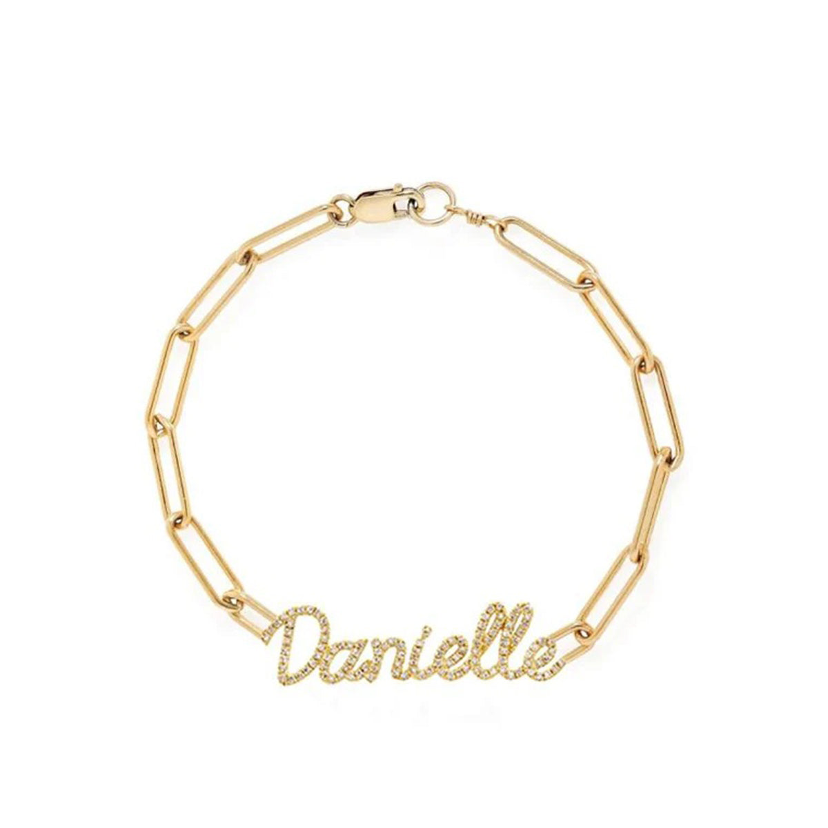 Custom Diamond Script Paper Clip Bracelet