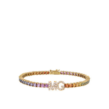 Diamond Initial Rainbow Gemstone Tennis Bracelet