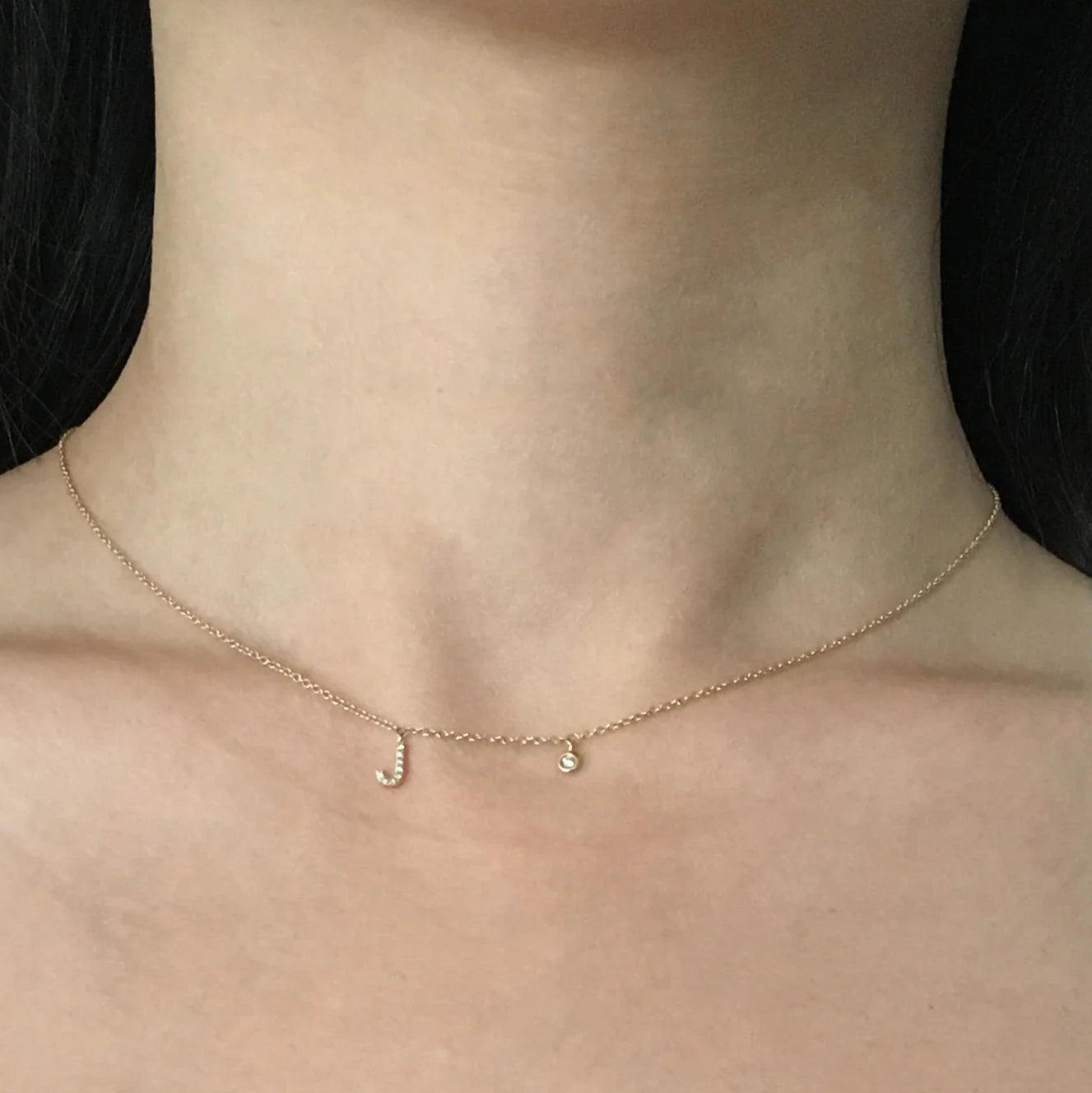 Diamond Initial And Bezel Necklace