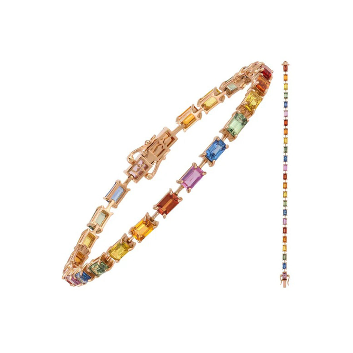 Pulsera de tenis arcoíris con piedras preciosas de corte esmeralda