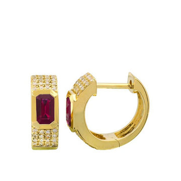 Gemstone Diamond Huggie Earrings