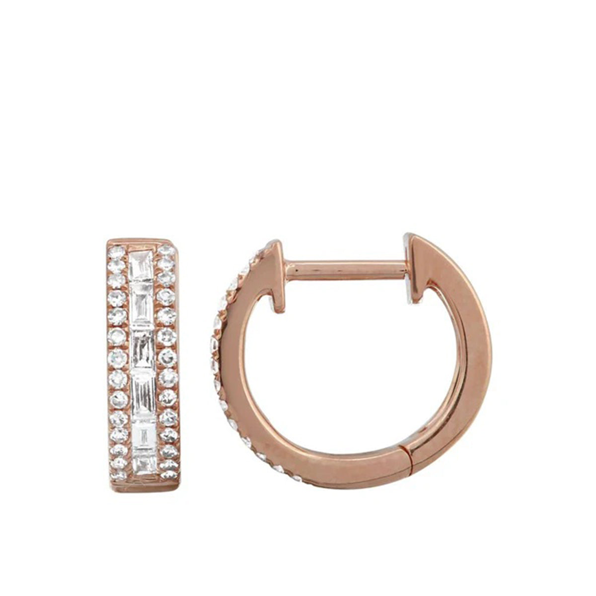 Gold Round and Baguette Huggie Earrings