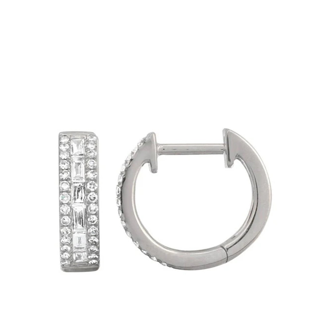 Pendientes Huggie redondos y baguette dorados