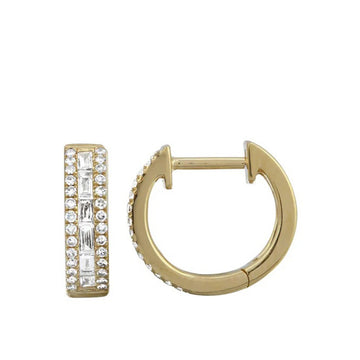 Gold Round and Baguette Huggie Earrings