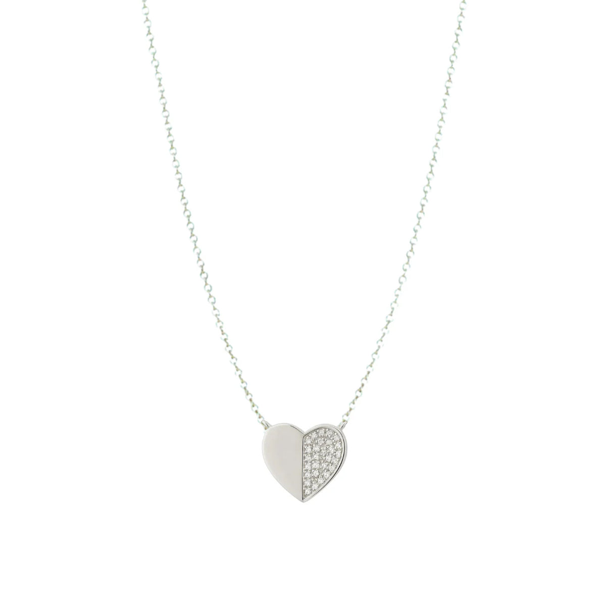 Collar de corazón medio pavé medio oro