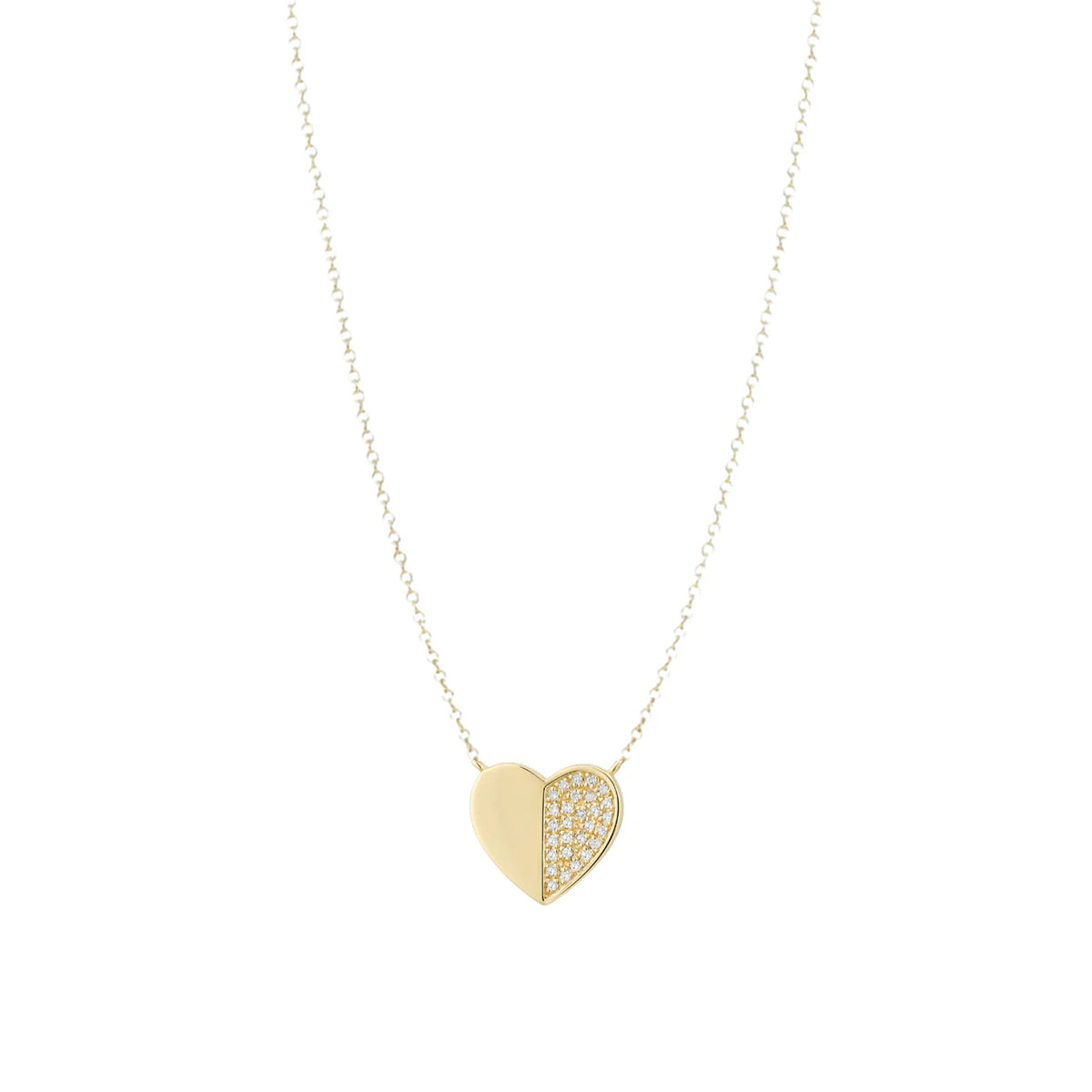 Collar de corazón medio pavé medio oro