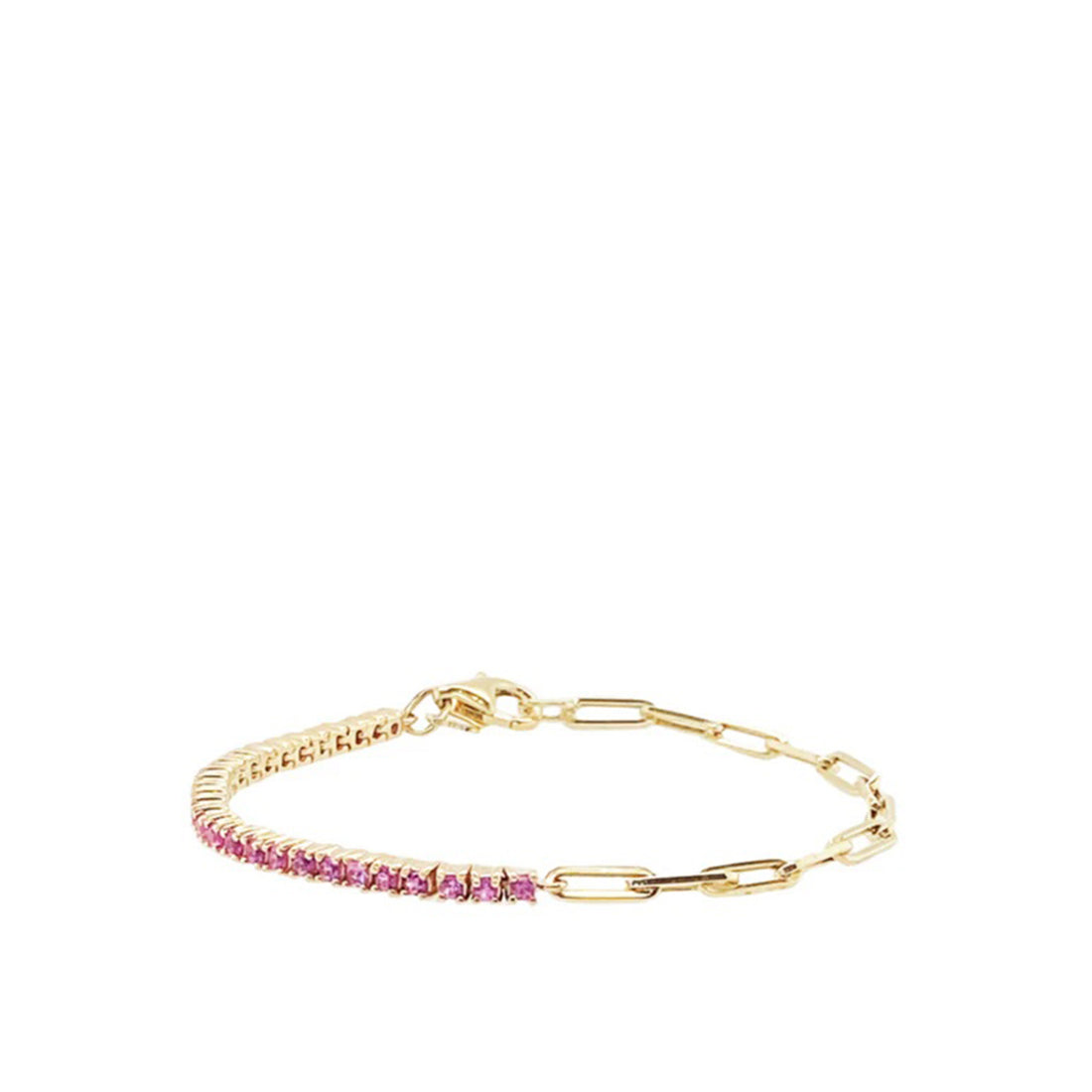 Half & Half Gemstone and Diamond Tennis Paperclip Bracelet