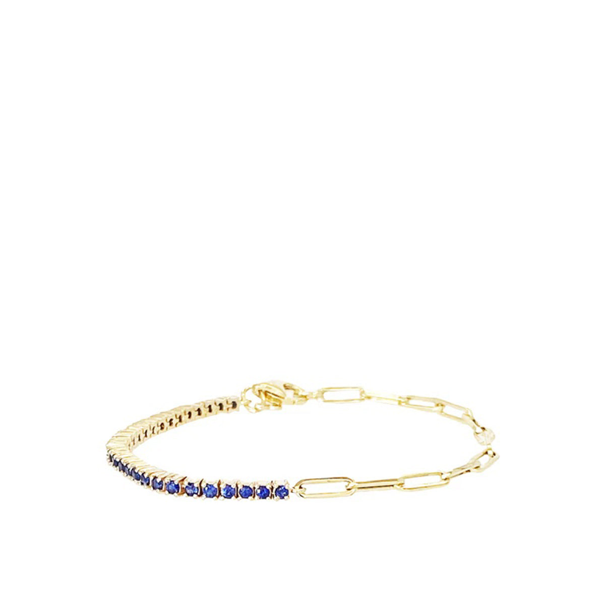 Half & Half Gemstone and Diamond Tennis Paperclip Bracelet