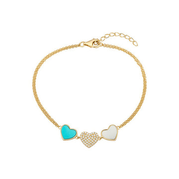 Three Gemstone Heart Bracelet