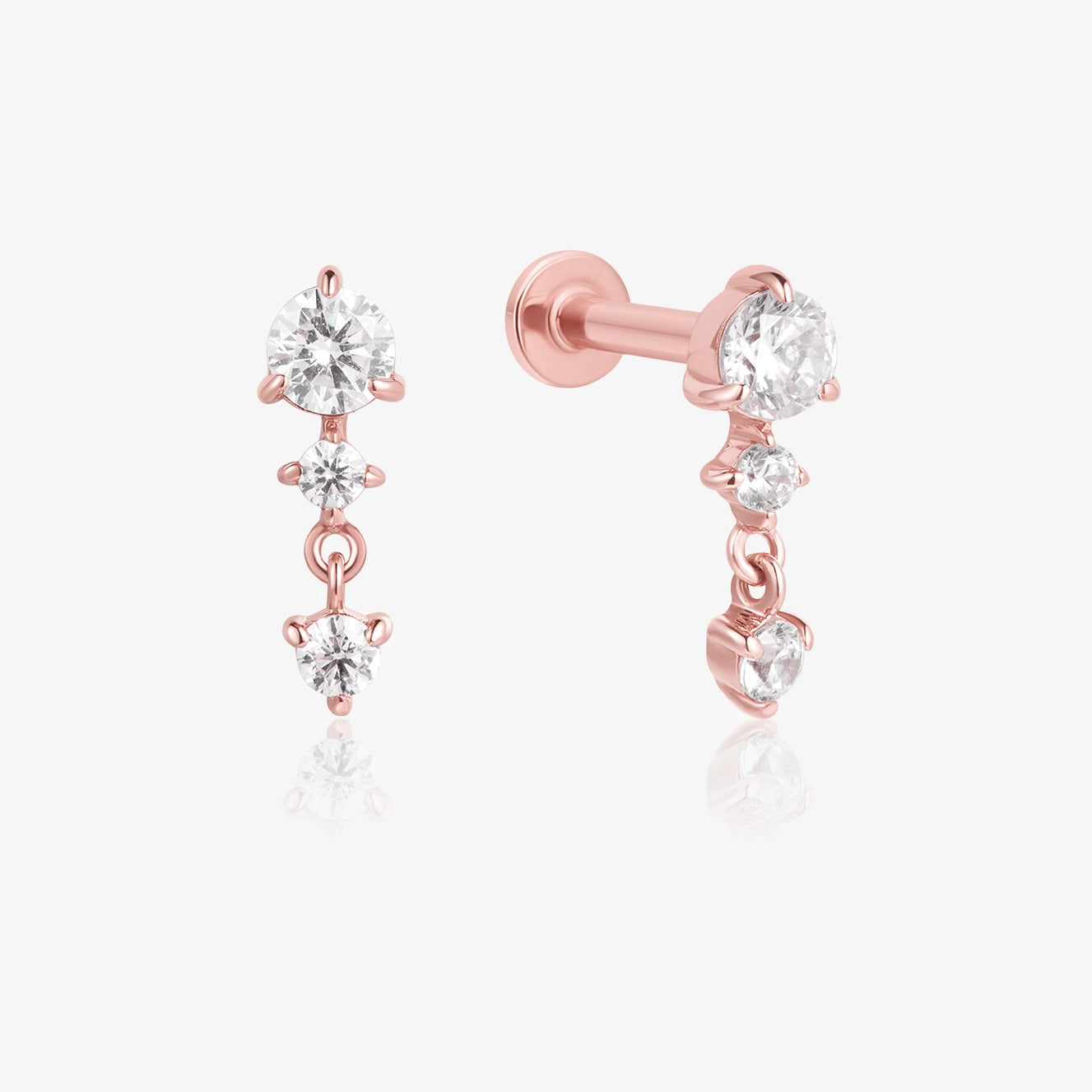 Lab Triple Diamond Dangling Flat Back Piercing