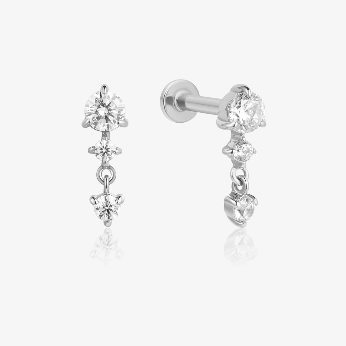 Lab Triple Diamond Dangling Flat Back Piercing