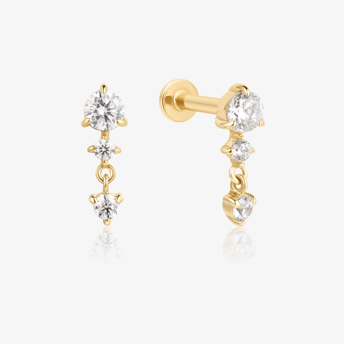 Lab Triple Diamond Dangling Flat Back Piercing