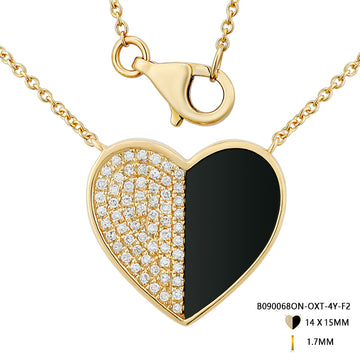 Medium Half Gemstone Half Pave Heart Necklace