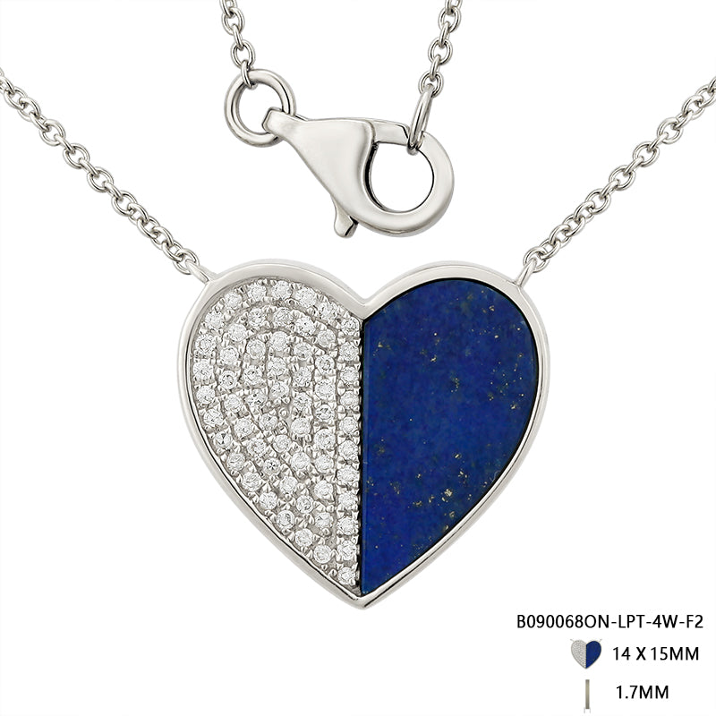 Medium Half Gemstone Half Pave Heart Necklace