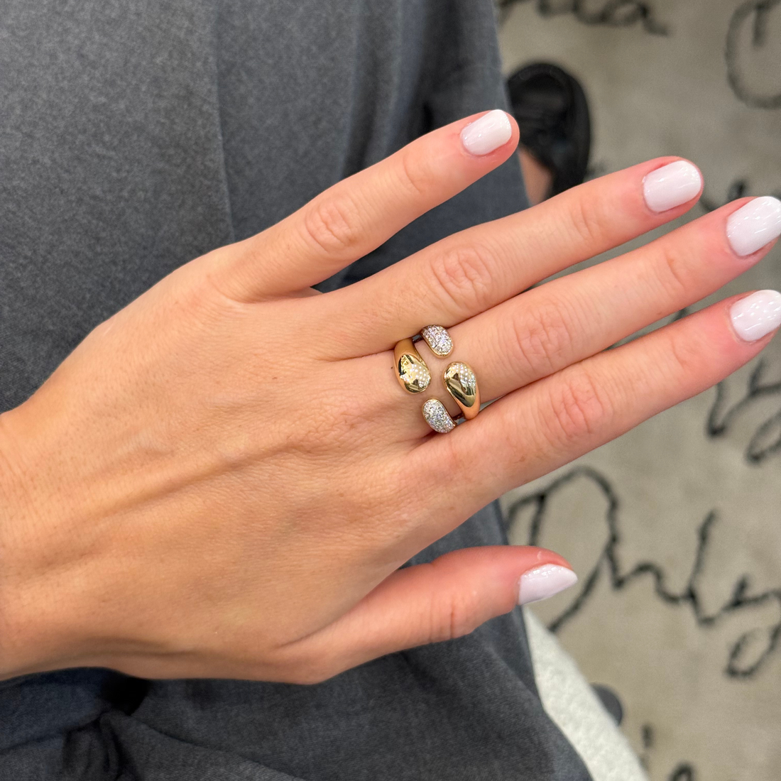 Open Diamond and Gold Dome Ring