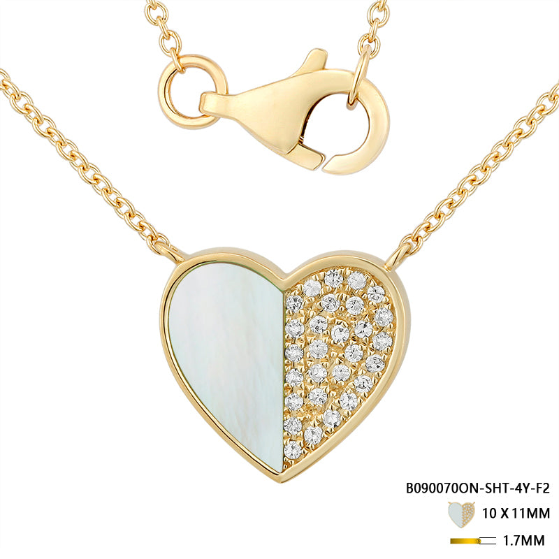 Medium Half Gemstone Half Pave Heart Necklace
