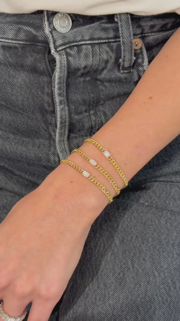 Lab Cuban Chain Bracelet with Diamond Center