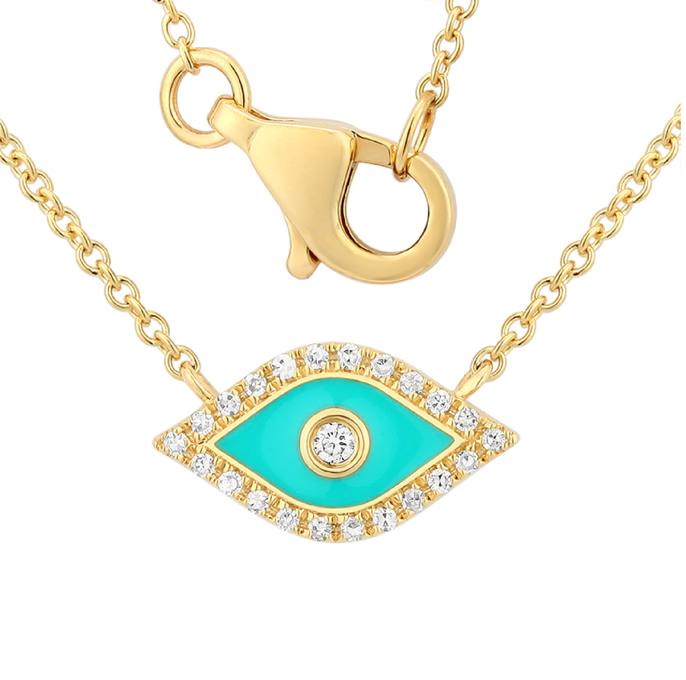 Collar de mal de ojo con diamantes y esmalte turquesa 