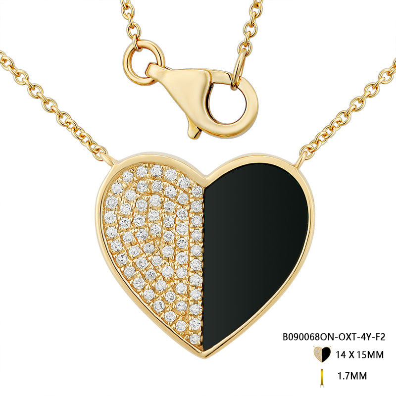 Medium Half Gemstone Half Pave Heart Necklace