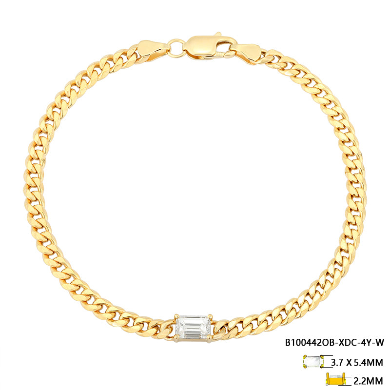 Lab Cuban Chain Bracelet with Diamond Center