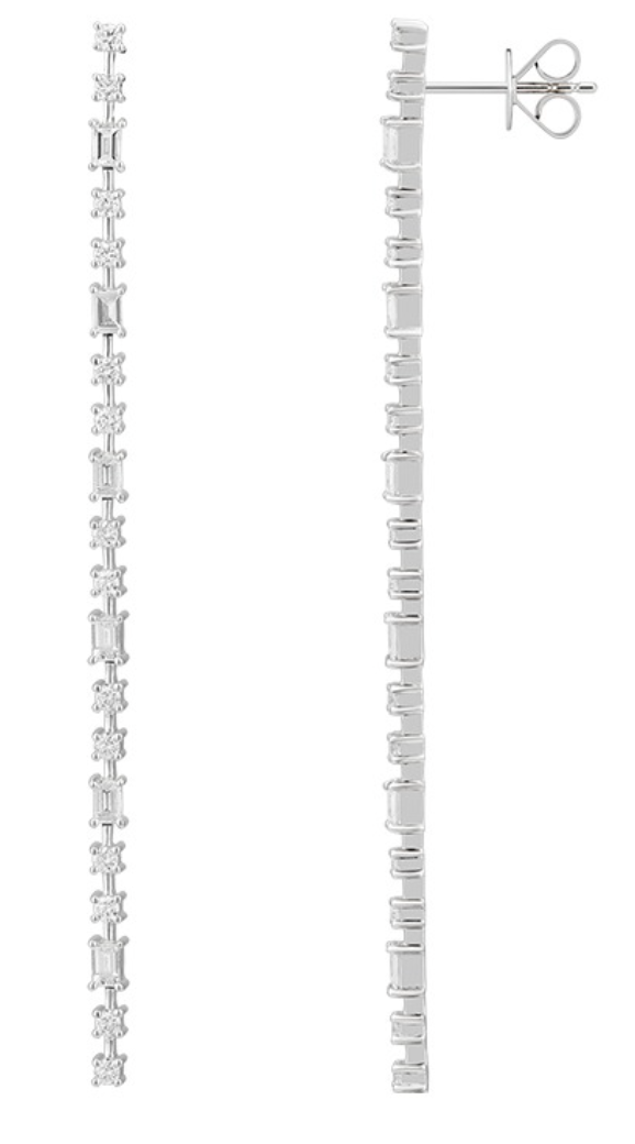 Pendientes colgantes con diamantes redondos y talla esmeralda