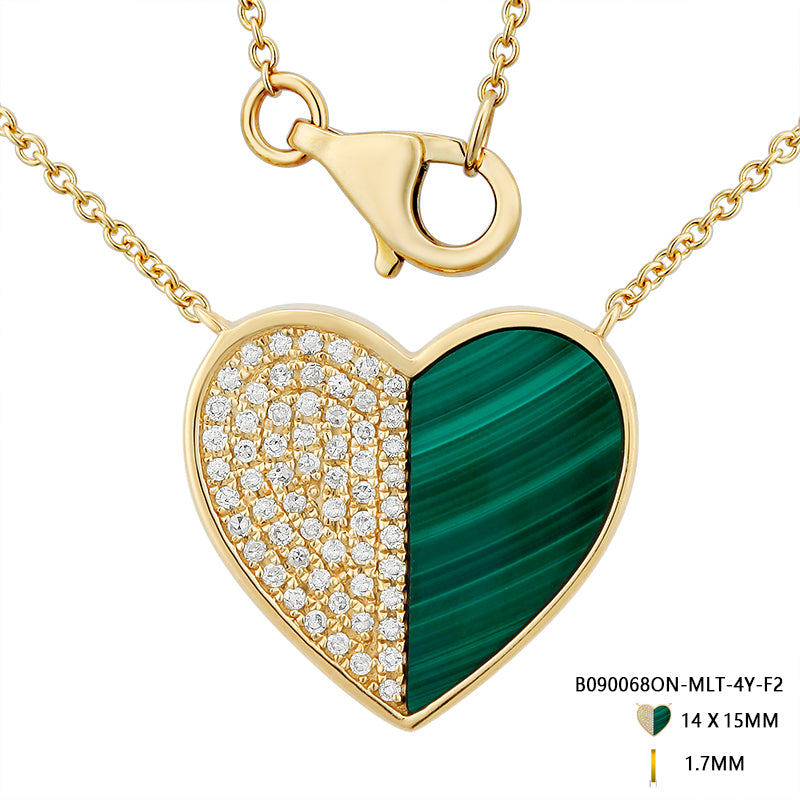 Medium Half Gemstone Half Pave Heart Necklace