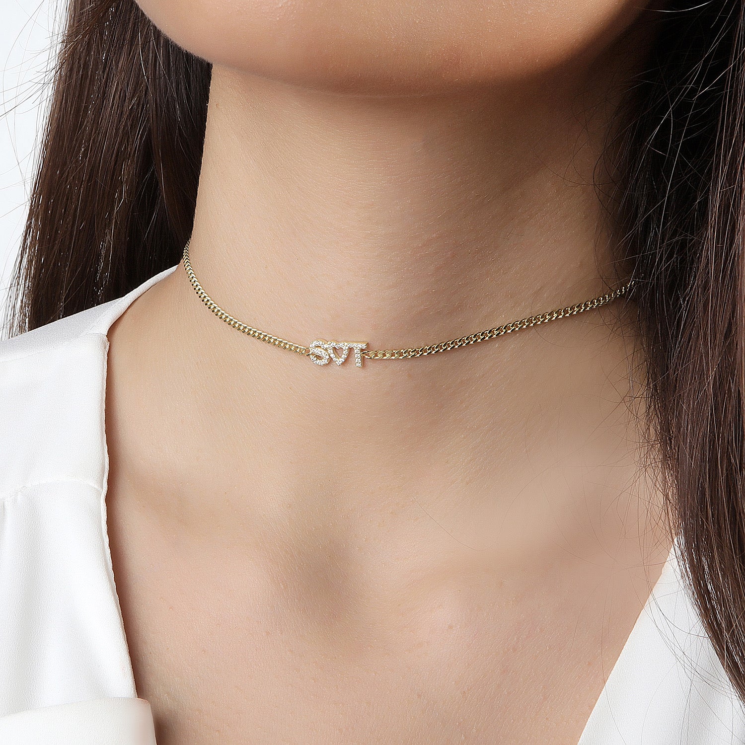 Diamond Initials in Cuban Chain Necklace