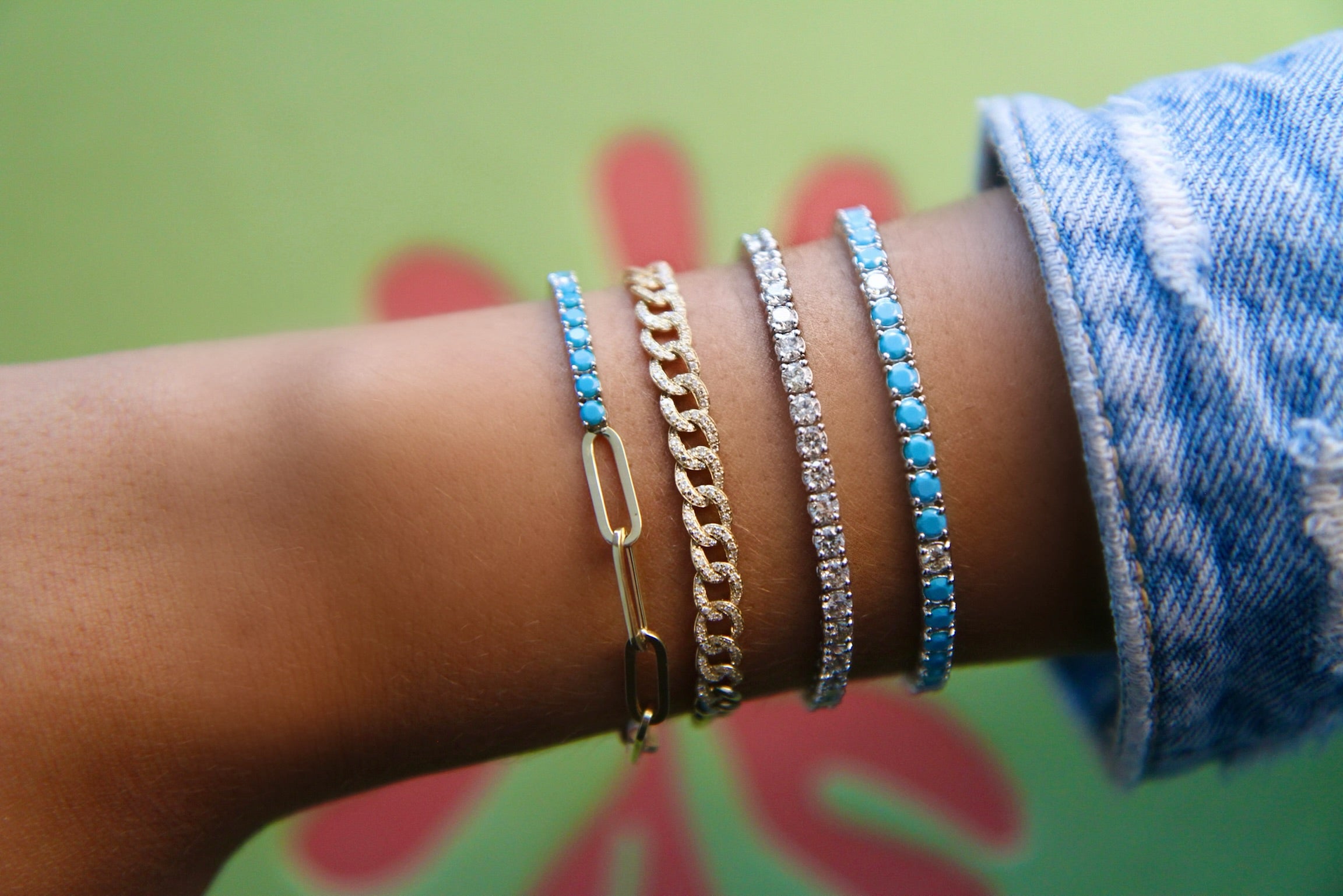 Half & Half Gemstone and Diamond Tennis Paperclip Bracelet