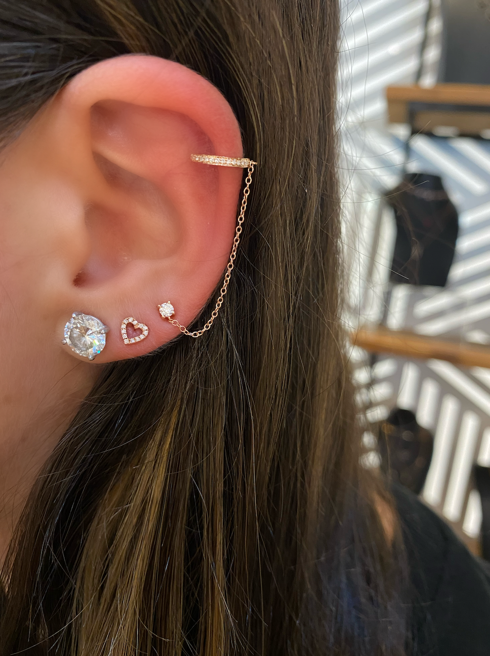 Diamond Stud with Earcuff Earring
